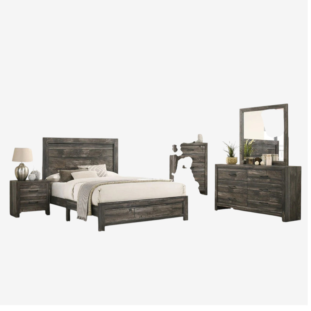 Lysor 8-Piece Bedroom Set - Greyish Brown | Contemporary, Sturdy, Minimalistic & Smart Storage Solution