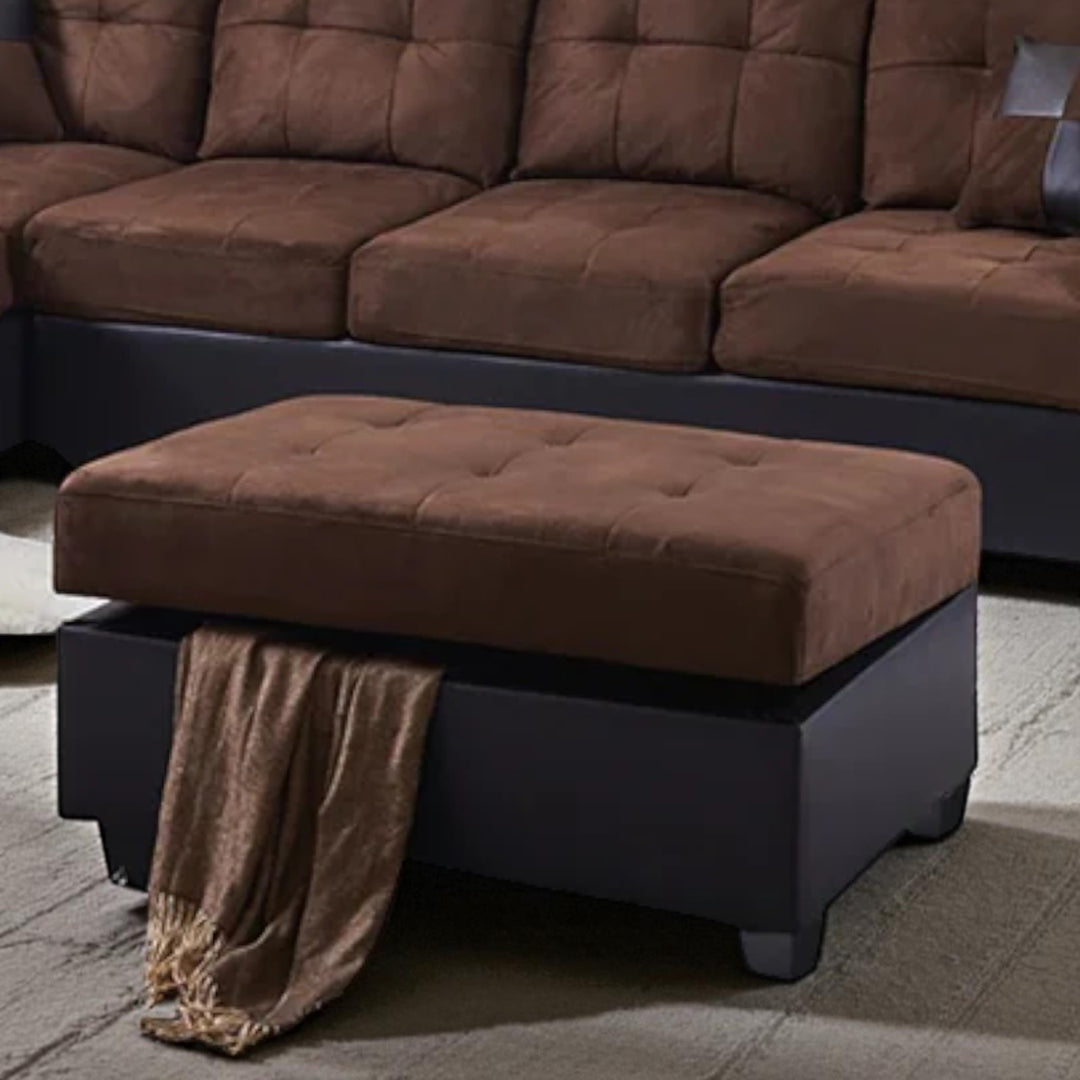 Eva Fabric Upholstered Sectional Sofa With LHF Chaise &amp; Storage Ottoman - Chocolate/ Black