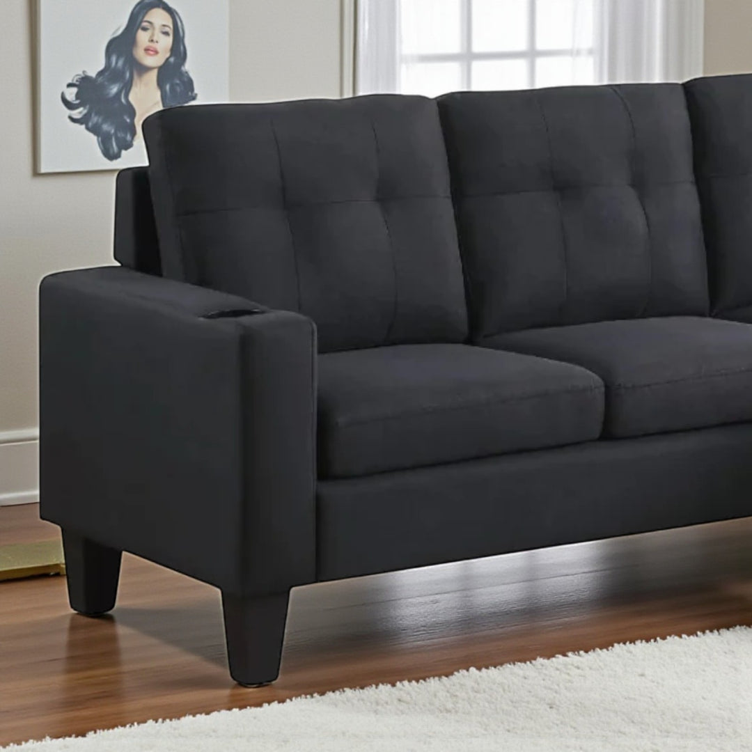 Ethan Fabric Upholstered Sectional Sofa With Reversible Chaise - Black