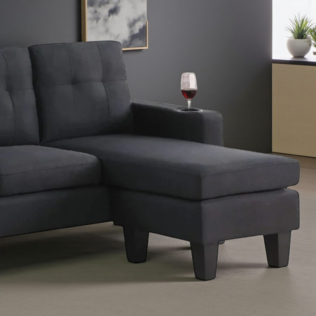 Ethan Fabric Upholstered Sectional Sofa With Reversible Chaise - Black