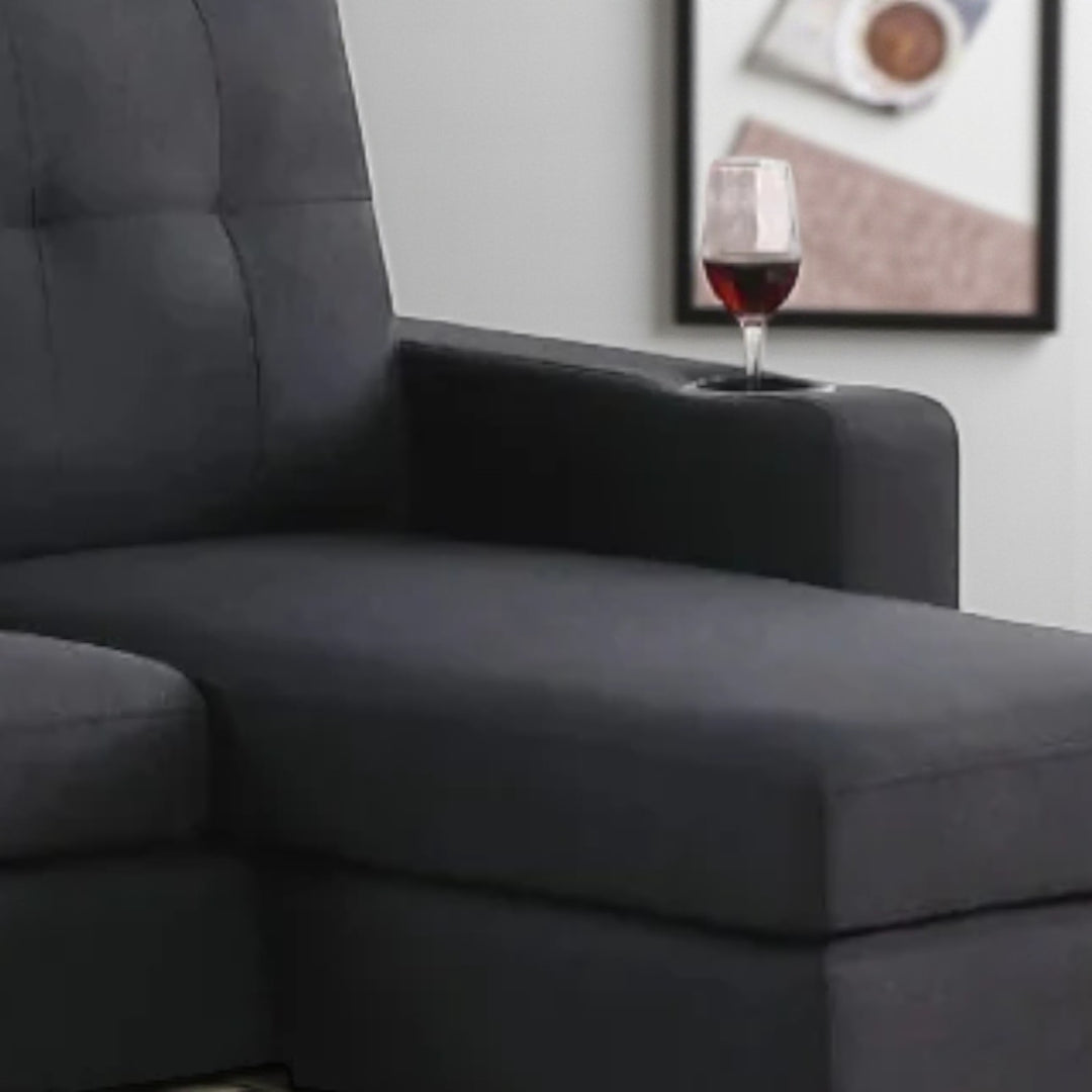 Ethan Fabric Upholstered Sectional Sofa With Reversible Chaise - Black