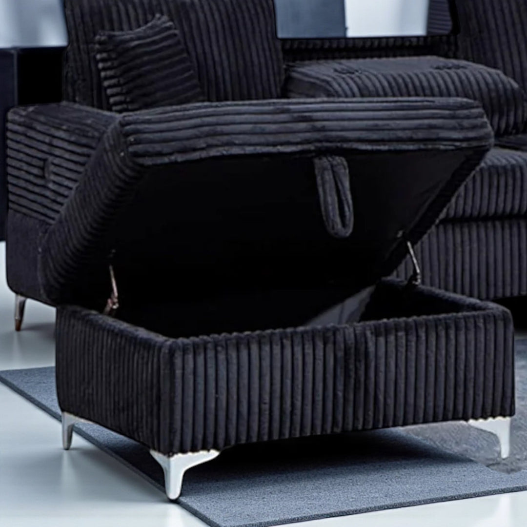 Scott Reversible Sectional Sofa Set In Soft Fabric Upholstery - Black