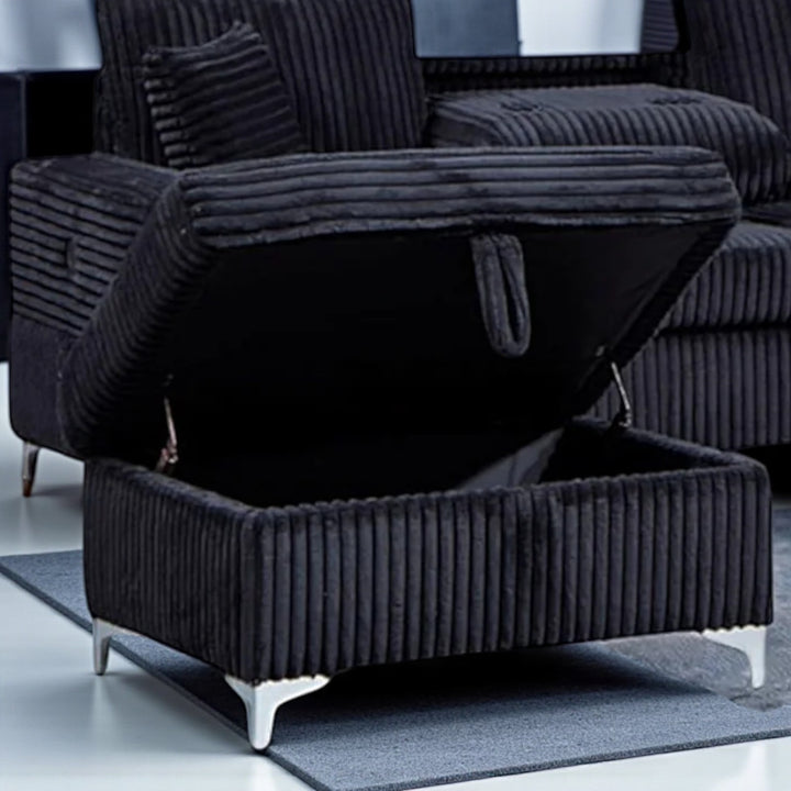 Scott Reversible Sectional Sofa Set In Soft Fabric Upholstery - Black