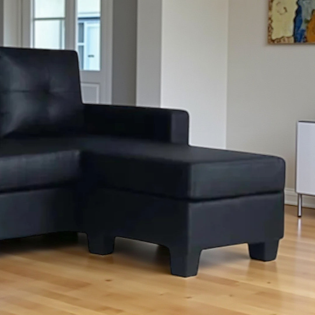 Emma Leather Upholstered Sectional Sofa With Reversible Chaise - Black