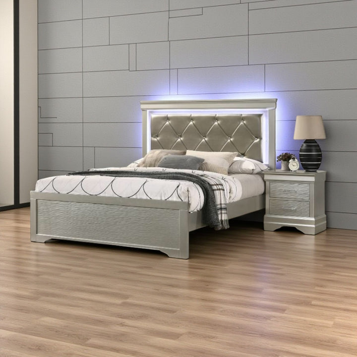 Axora 8-Piece Stylish Bedroom Set - Champagne | Modern, Sturdy, Ambient LEDs & Smart Storage