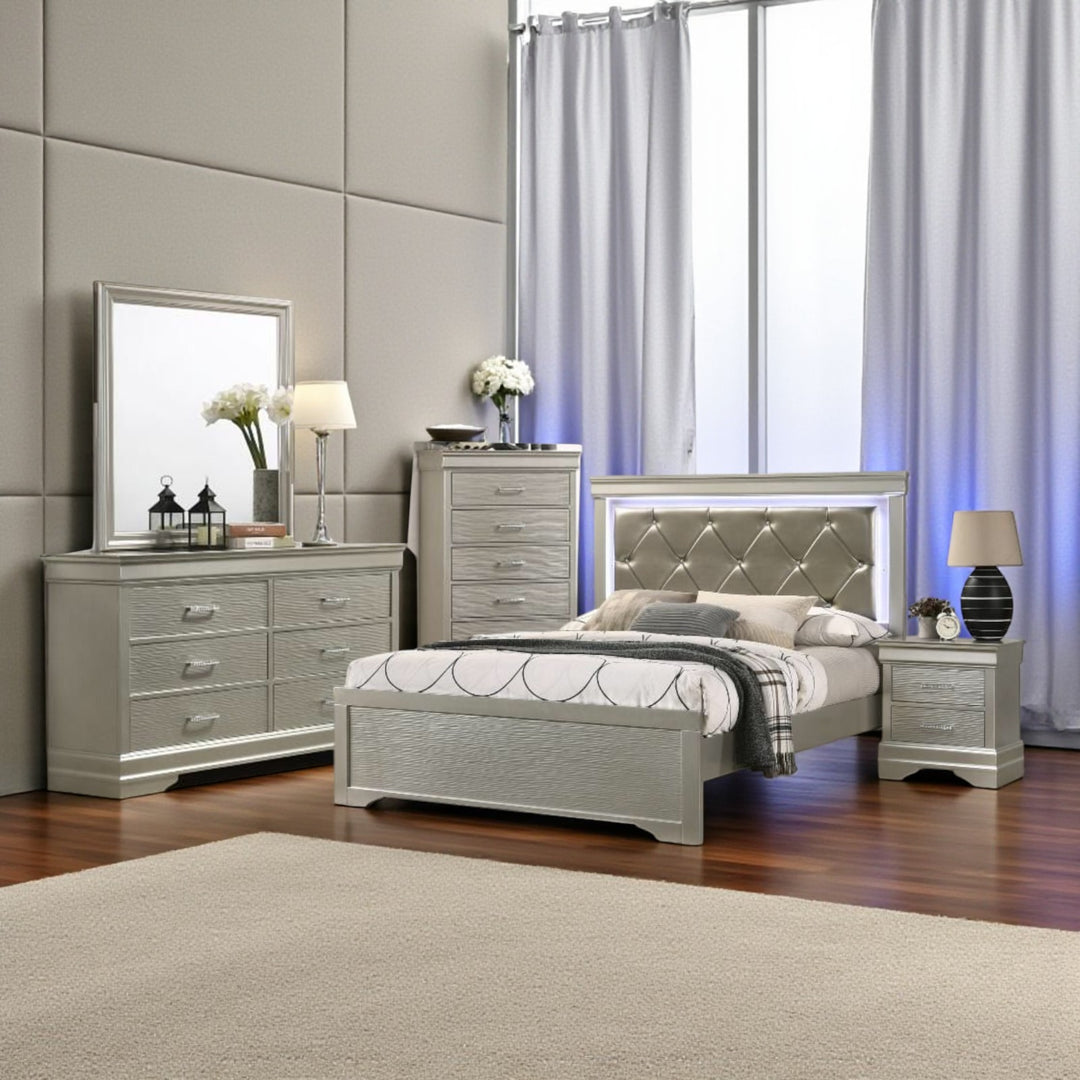 Axora 8-Piece Stylish Bedroom Set - Champagne | Modern, Sturdy, Ambient LEDs & Smart Storage