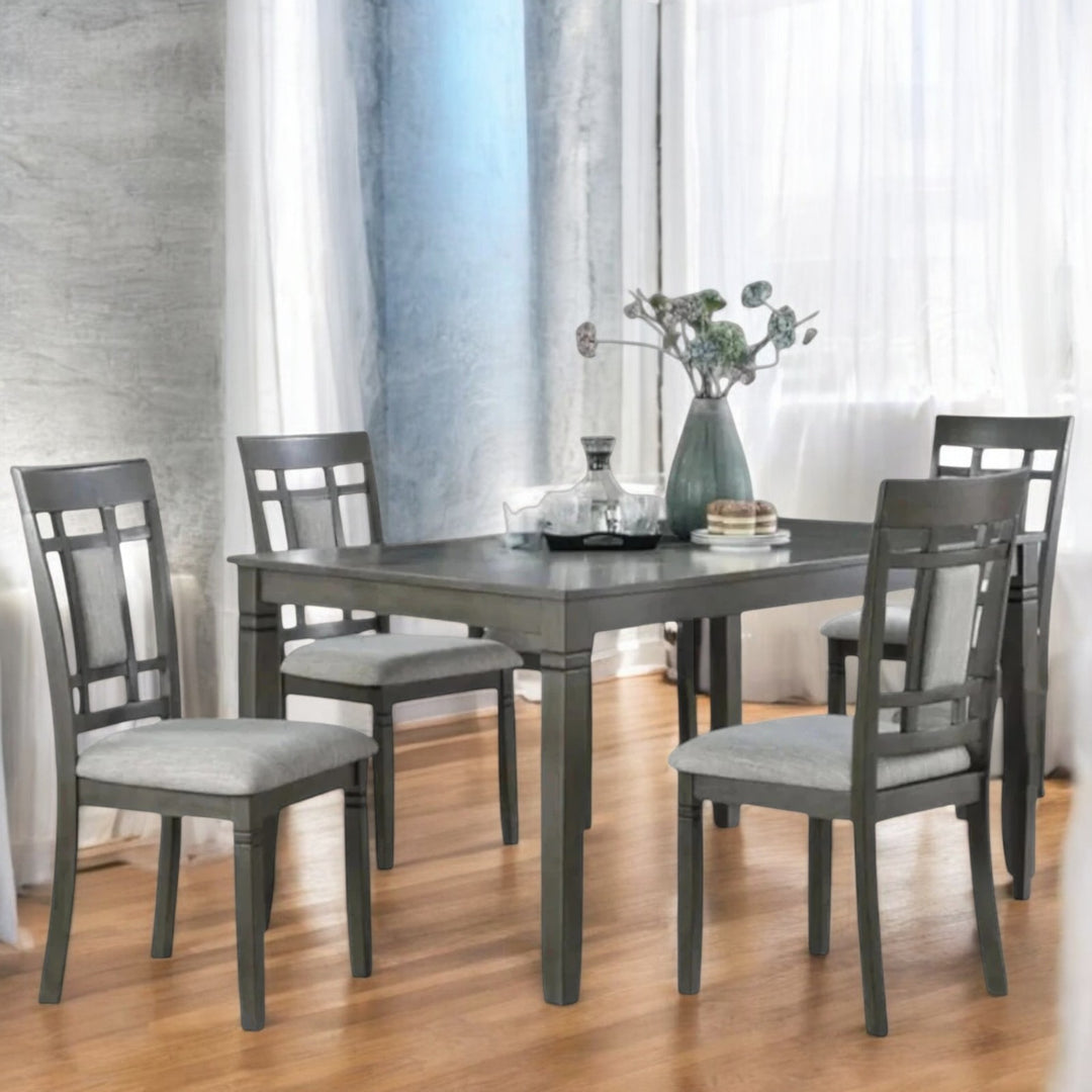 Alexia Wooden Dining Table Set For 4 With Fabric Upholstered Chairs - Grey