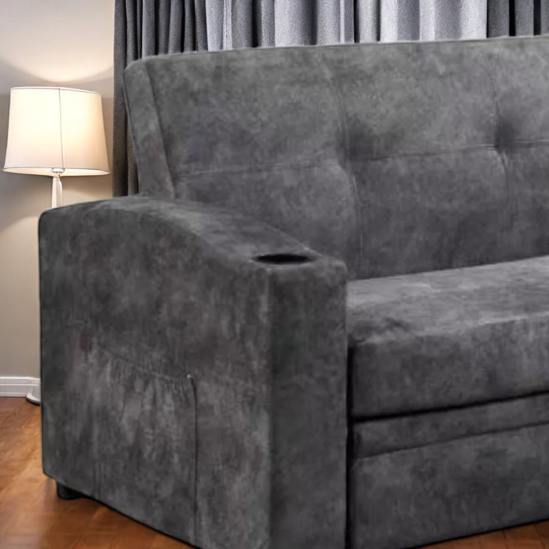 Hailey Fabric Upholstered Sofa Bed With Cup Holders - Grey