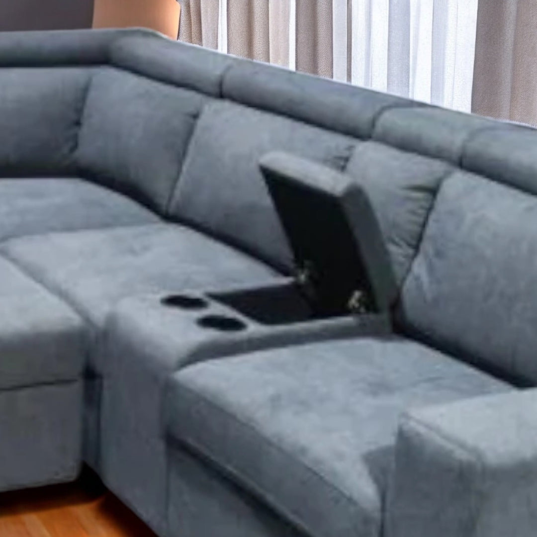 Jaxon 3-Piece Fabric Upholstered Sectional Sofa Bed - Grey