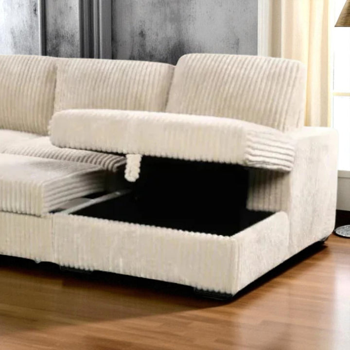 Sindy RHF Sectional Sofa Bed In Fabric Upholstery - Beige