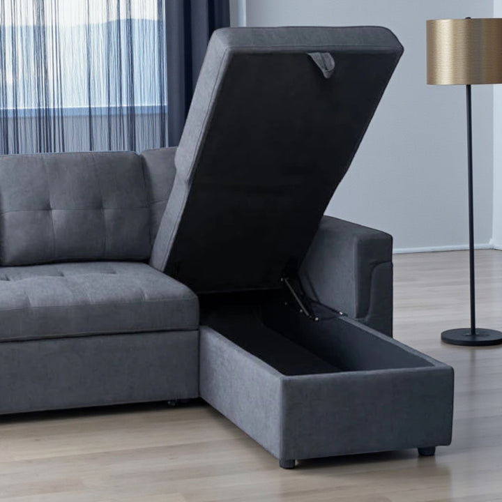 Meadow Reversible Sectional Sofa Bed In Fabric Upholstery - Grey