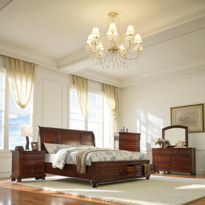 Splendor 8-Piece Vintage Style Bedroom Set In Walnut Finish