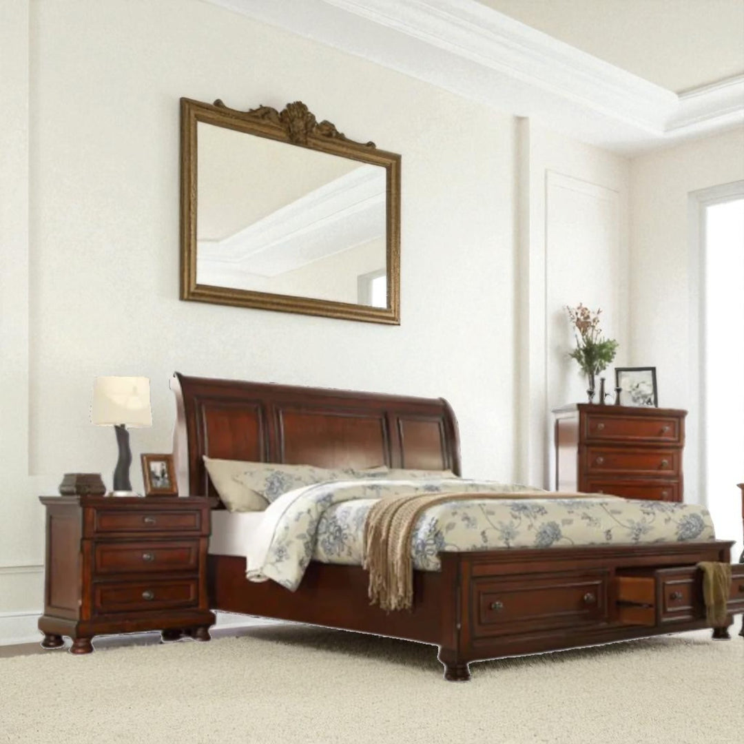 Splendor 8-Piece Vintage Style Bedroom Set In Walnut Finish