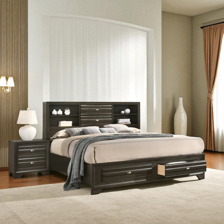 Orvak 8-Piece Rustic Bedroom Set - Antique Grey | Timeless, Sturdy & Smart Storage Solution
