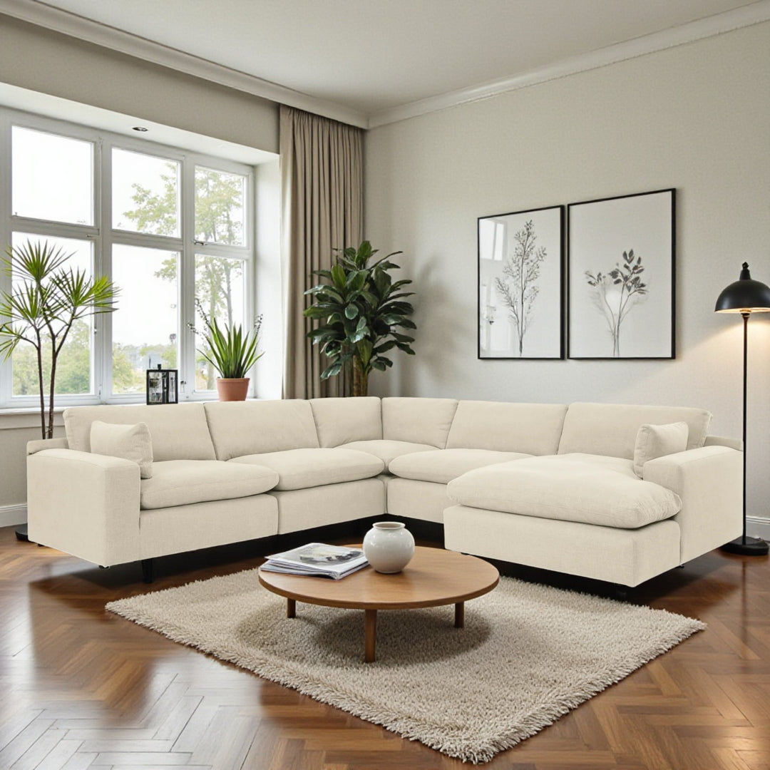 10006S7 Elyza 5-Piece RAF Sectional Sofa in Fabric Upholstery - Linen | Signature Design By Ashley