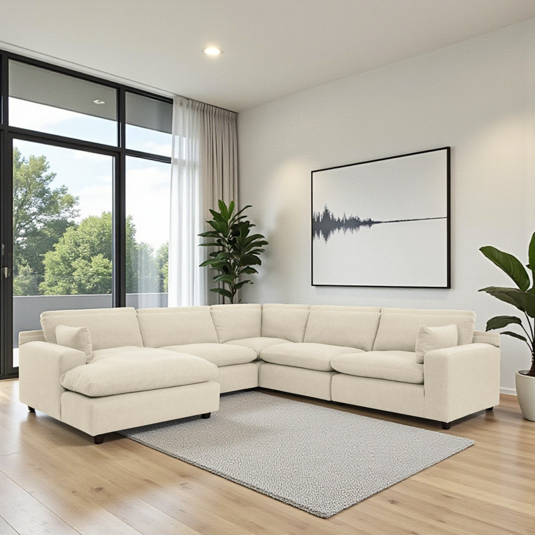 10006S6 Elyza 5-Piece LAF Sectional Sofa in Fabric Upholstery - Linen | Signature Design By Ashley