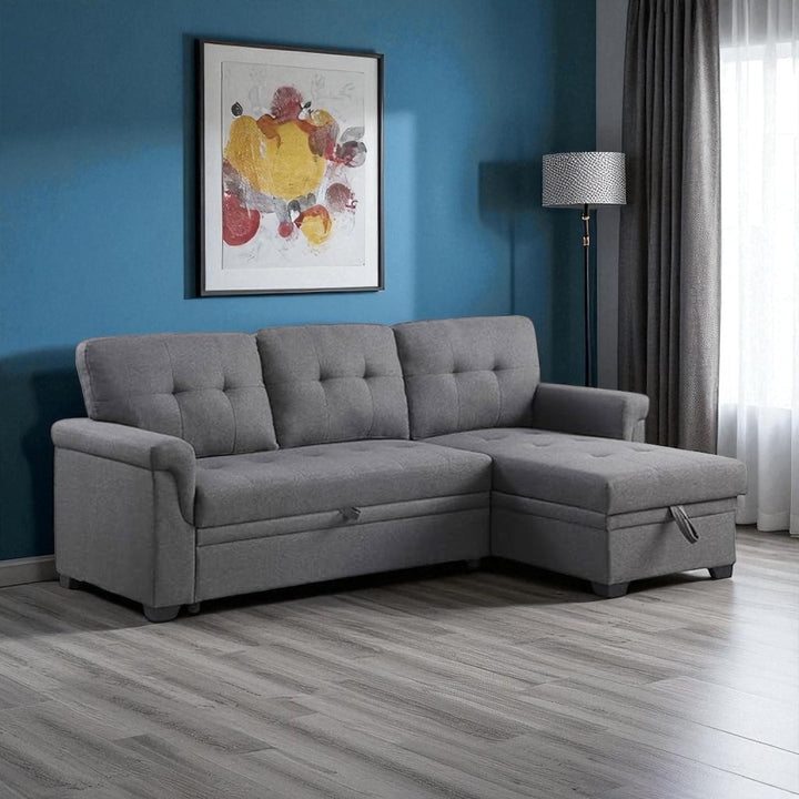 Trenton Sectional Sofa Bed With Reversible Storage Chaise & USB Charging Ports - Grey