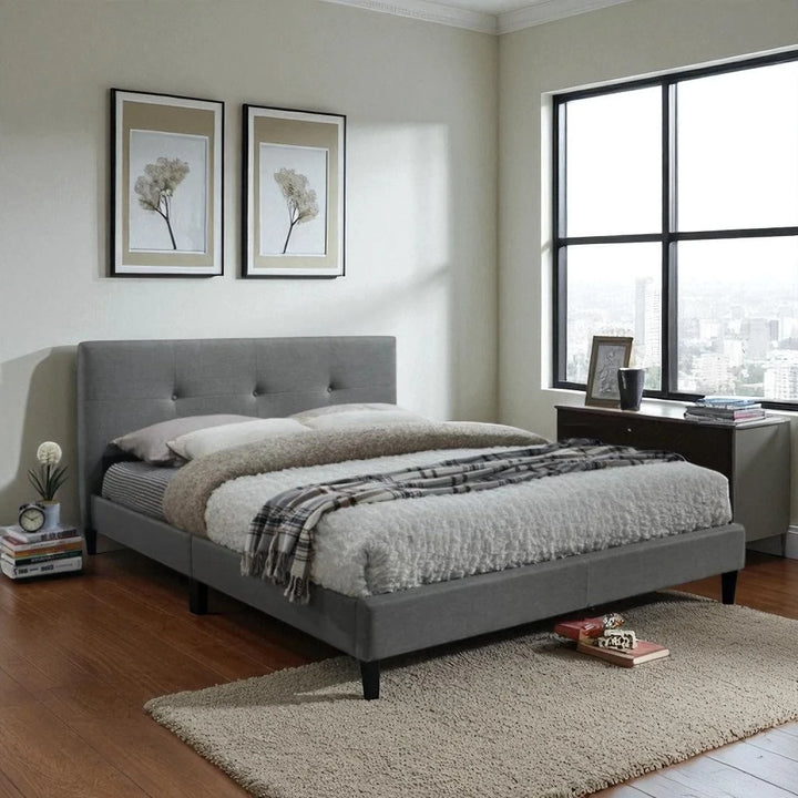 Brizon Fabric Upholstered Platform Bed Frame - Grey