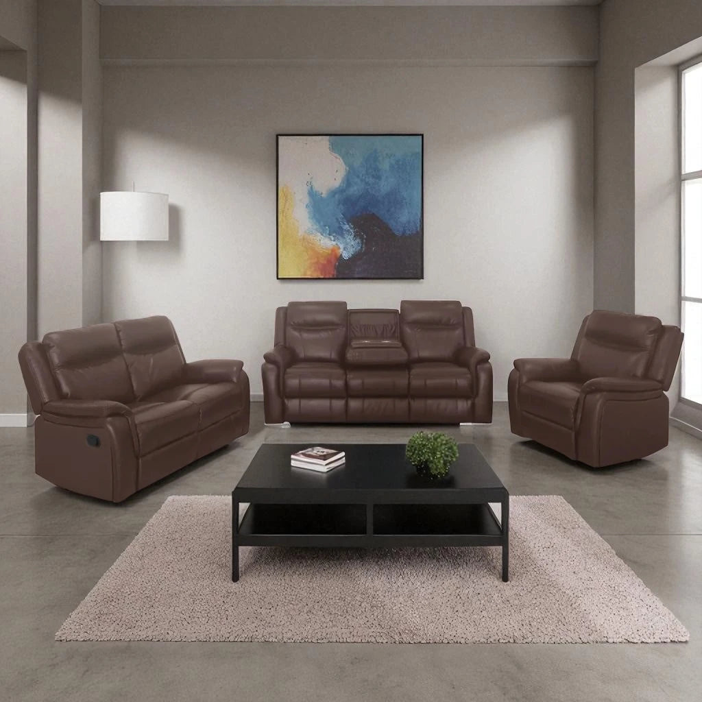 Hilton 3-Piece Manual Recliner Set In Air Leather Upholstery - Brown