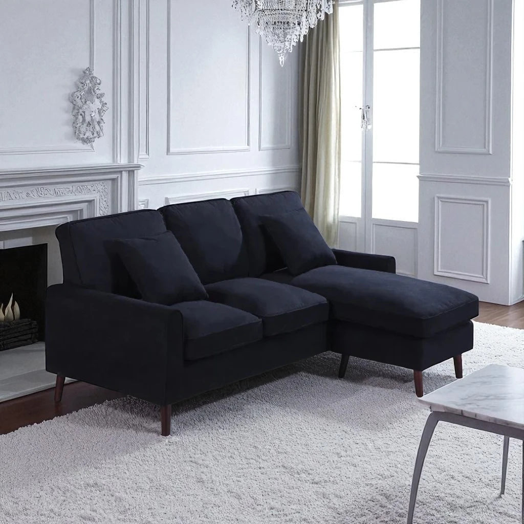 Amelia Fabric Upholstered Sectional Sofa With Reversible Chaise - Black