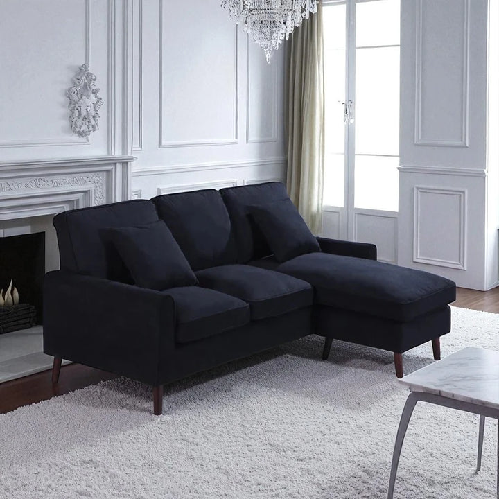 Amelia Fabric Upholstered Sectional Sofa With Reversible Chaise - Black