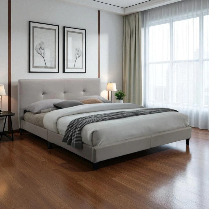 Brizon Fabric Upholstered Platform Bed Frame - Crème