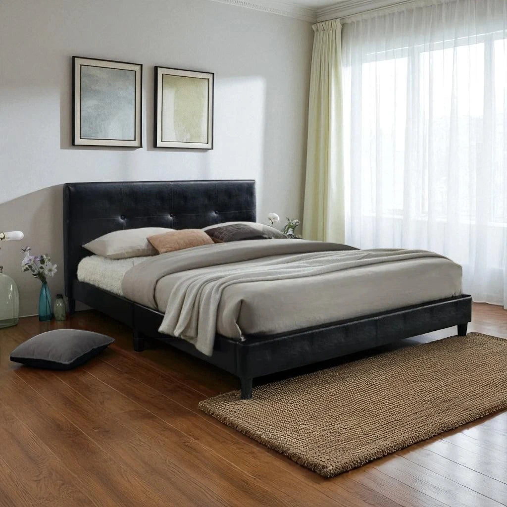 Brizon PU Upholstered Platform Bed Frame - Black