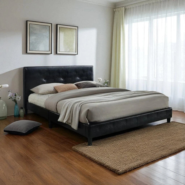 Brizon PU Upholstered Platform Bed Frame - Black