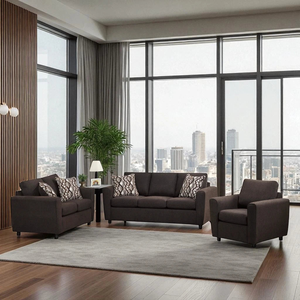 Riverstone 3-Piece Sofa Set In Fabric Upholstery - Chocolate - Additional View