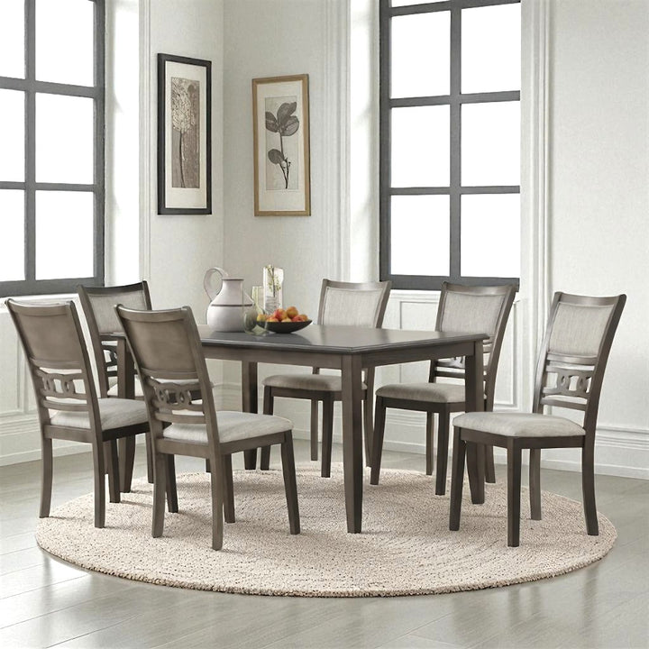 Anna Wooden Dining Table Set For 6 With Fabric Upholstered Chairs - Grey