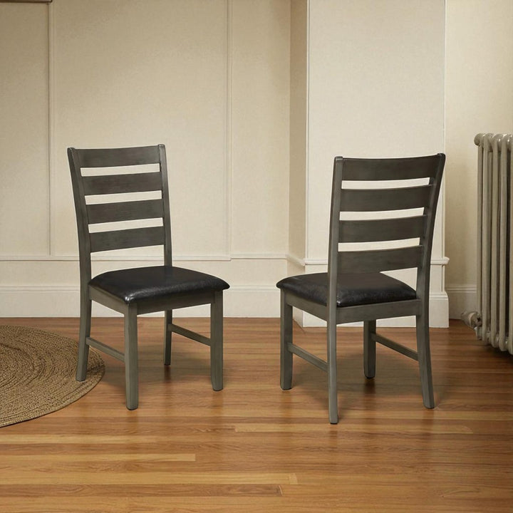 Mavik Wooden Dining Chair With Leathaire Upholstery (Set of 2) - Dark Grey