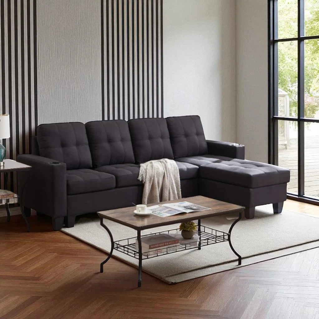 Cole Fabric Upholstered Sectional Sofa With Reversible Chaise - Charcoal