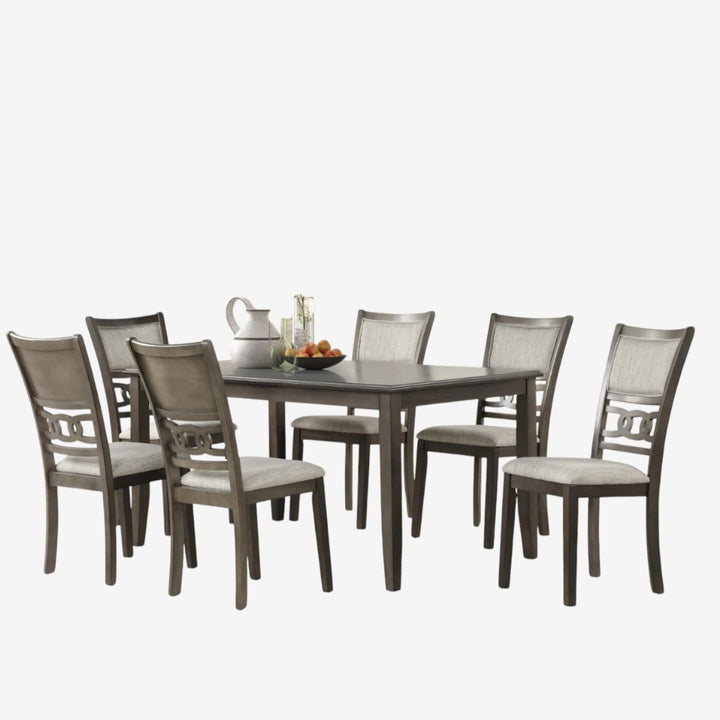 Anna Wooden Dining Table Set For 6 With Fabric Upholstered Chairs - Grey