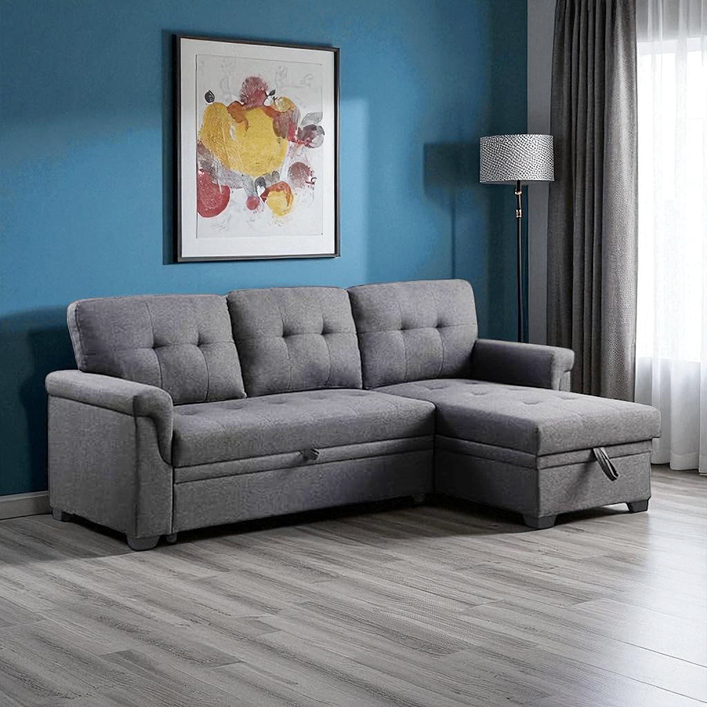 Trenton Sectional Sofa Bed With Reversible Storage Chaise & USB Charging Ports - Grey