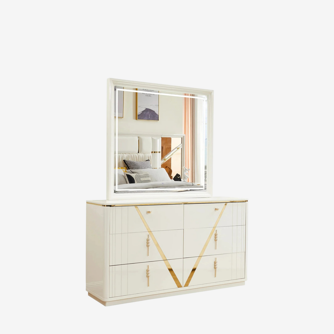 Fable 8-Piece Bedroom Set - White/ Gold | Timeless, Stylish, Durable & Storage Solution