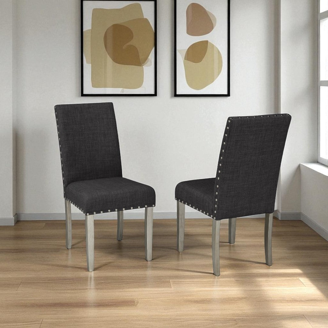 Clavi Wooden Dining Chair in Fabric Upholstery (Set of 2) - Dark Grey