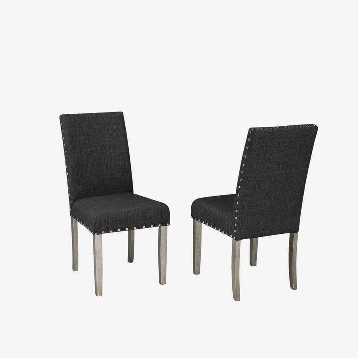 Clavi Wooden Dining Chair in Fabric Upholstery (Set of 2) - Dark Grey