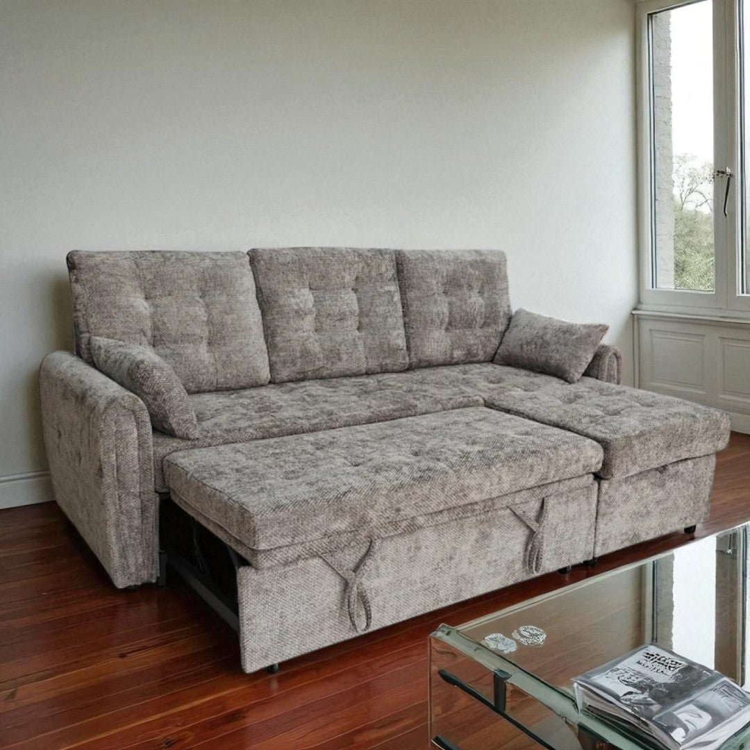 Céleste Fabric Upholstered Sectional Sofa Bed With Reversible Storage Chaise - Grey