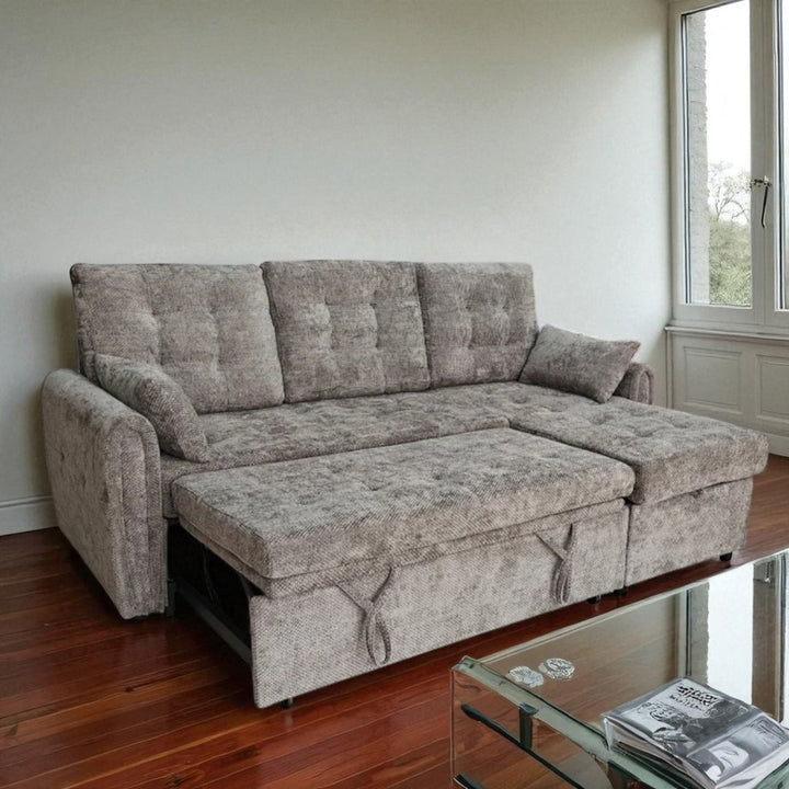 Céleste Fabric Upholstered Sectional Sofa Bed With Reversible Storage Chaise - Grey