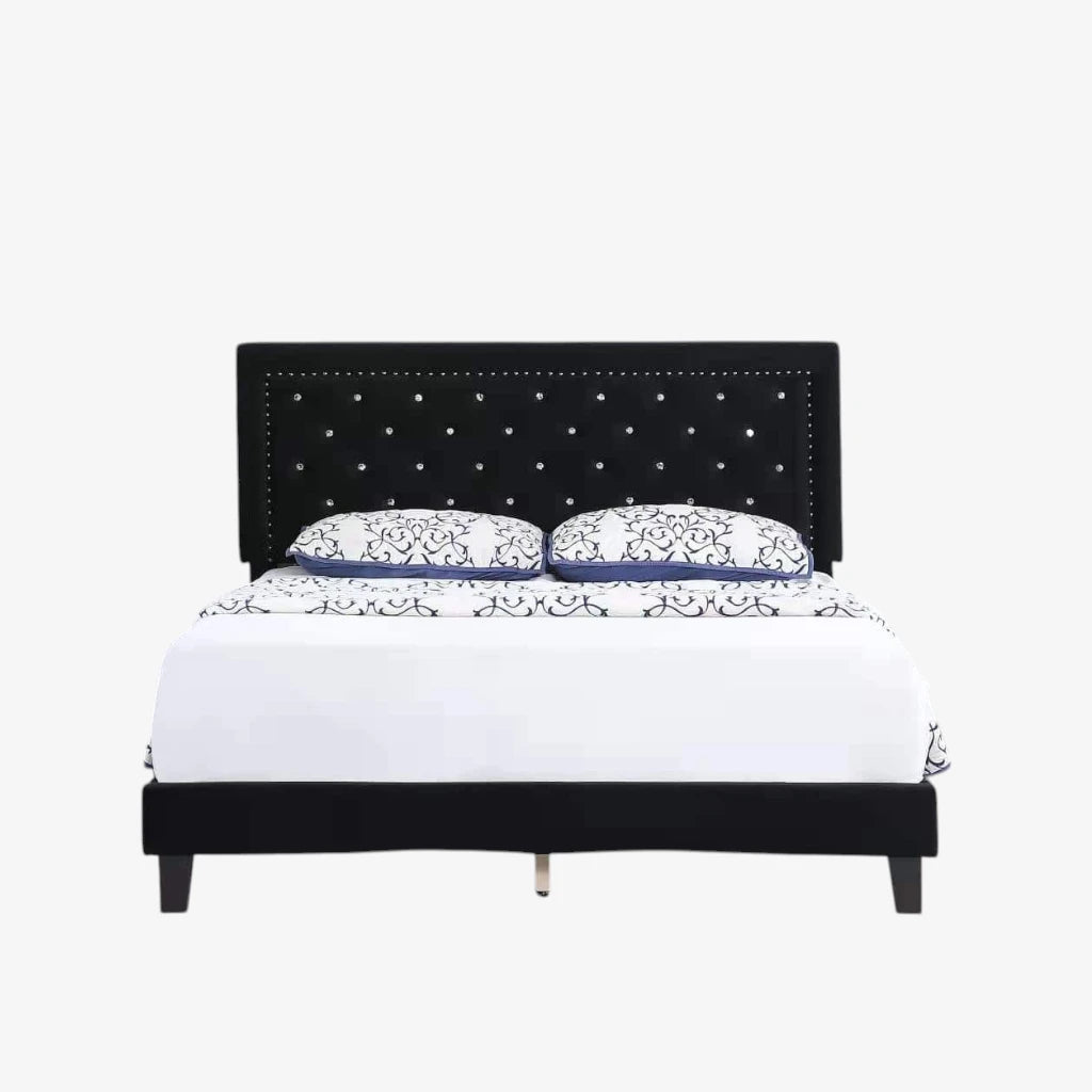 Hadley Velvet Upholstered Platform Bed Frame With Adjustable Headboard - Black
