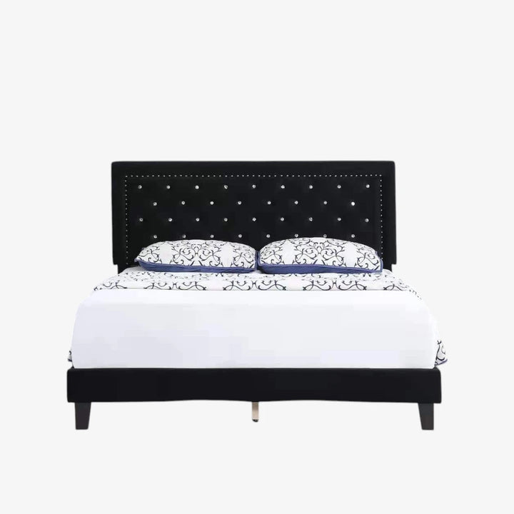 Hadley Velvet Upholstered Platform Bed Frame With Adjustable Headboard - Black