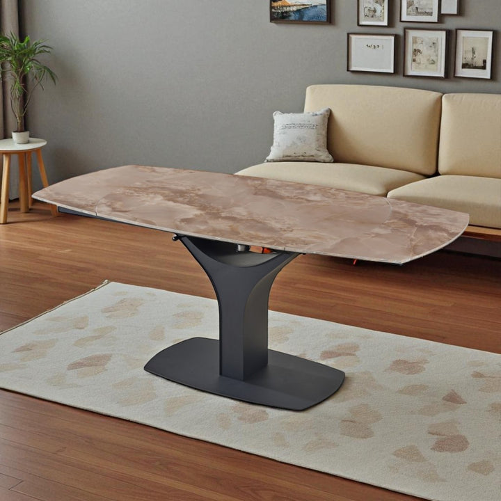 Lauren Extendable Dining Table With Sintered Stone Top - Agate Brown/ Black