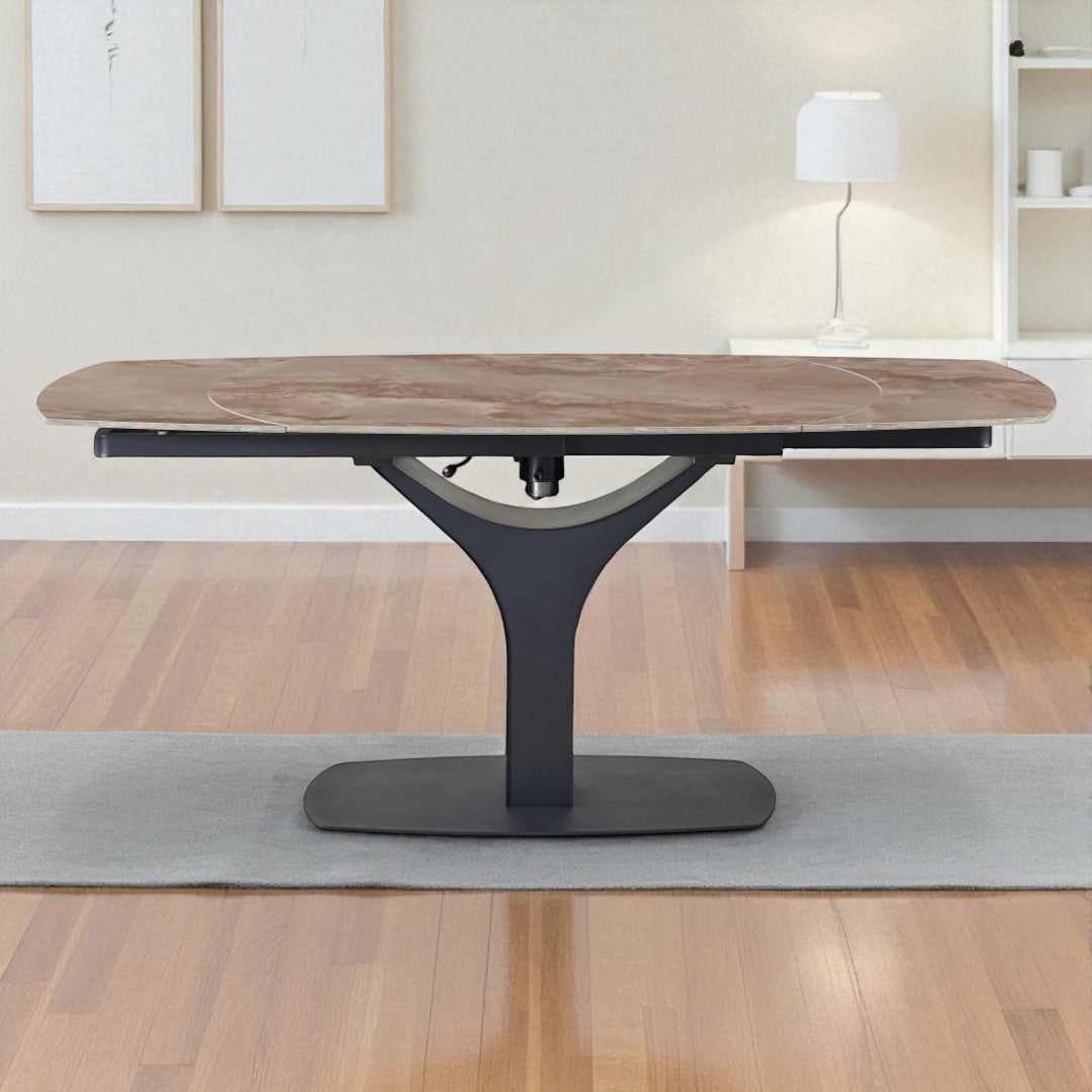 Lauren Extendable Dining Table With Sintered Stone Top - Agate Brown/ Black