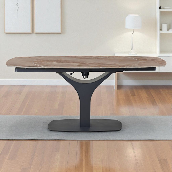 Lauren Extendable Dining Table With Sintered Stone Top - Agate Brown/ Black