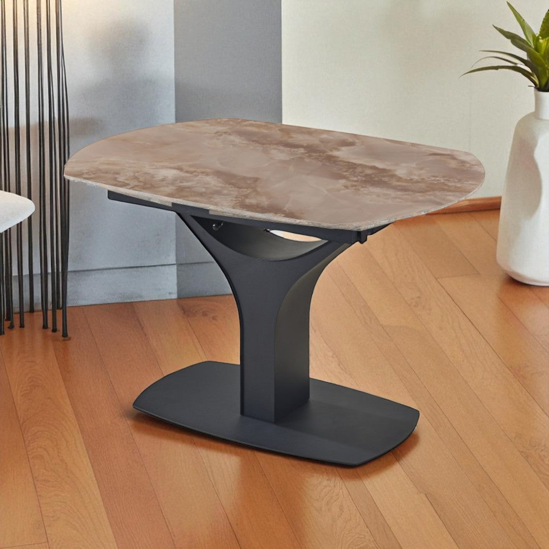 Lauren Extendable Dining Table With Sintered Stone Top - Agate Brown/ Black