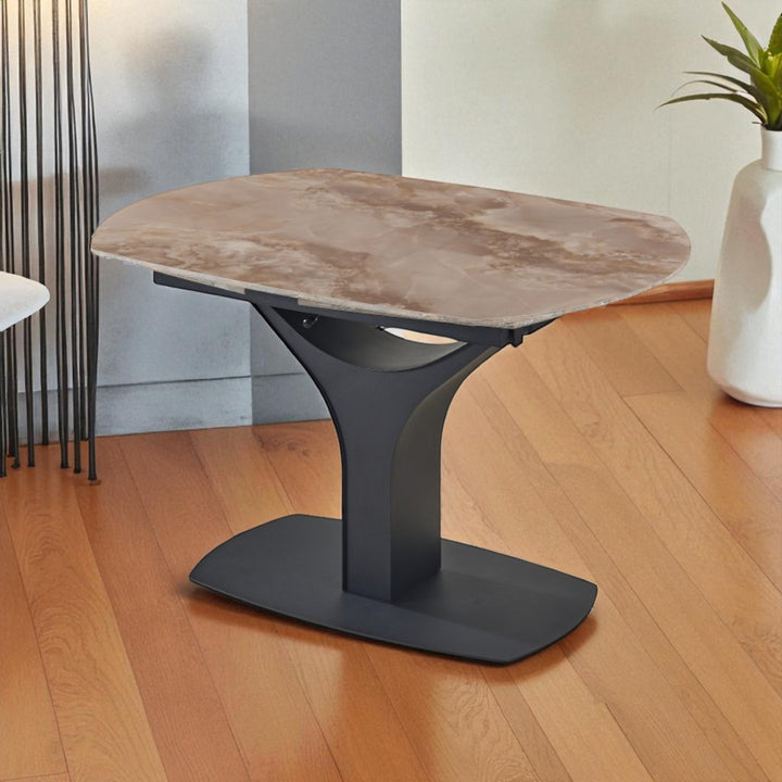 Lauren Extendable Dining Table With Sintered Stone Top - Agate Brown/ Black