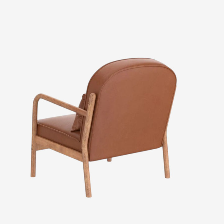 Bruno Wooden Accent Chair in Leather Upholstery - Saddle/ Walnut