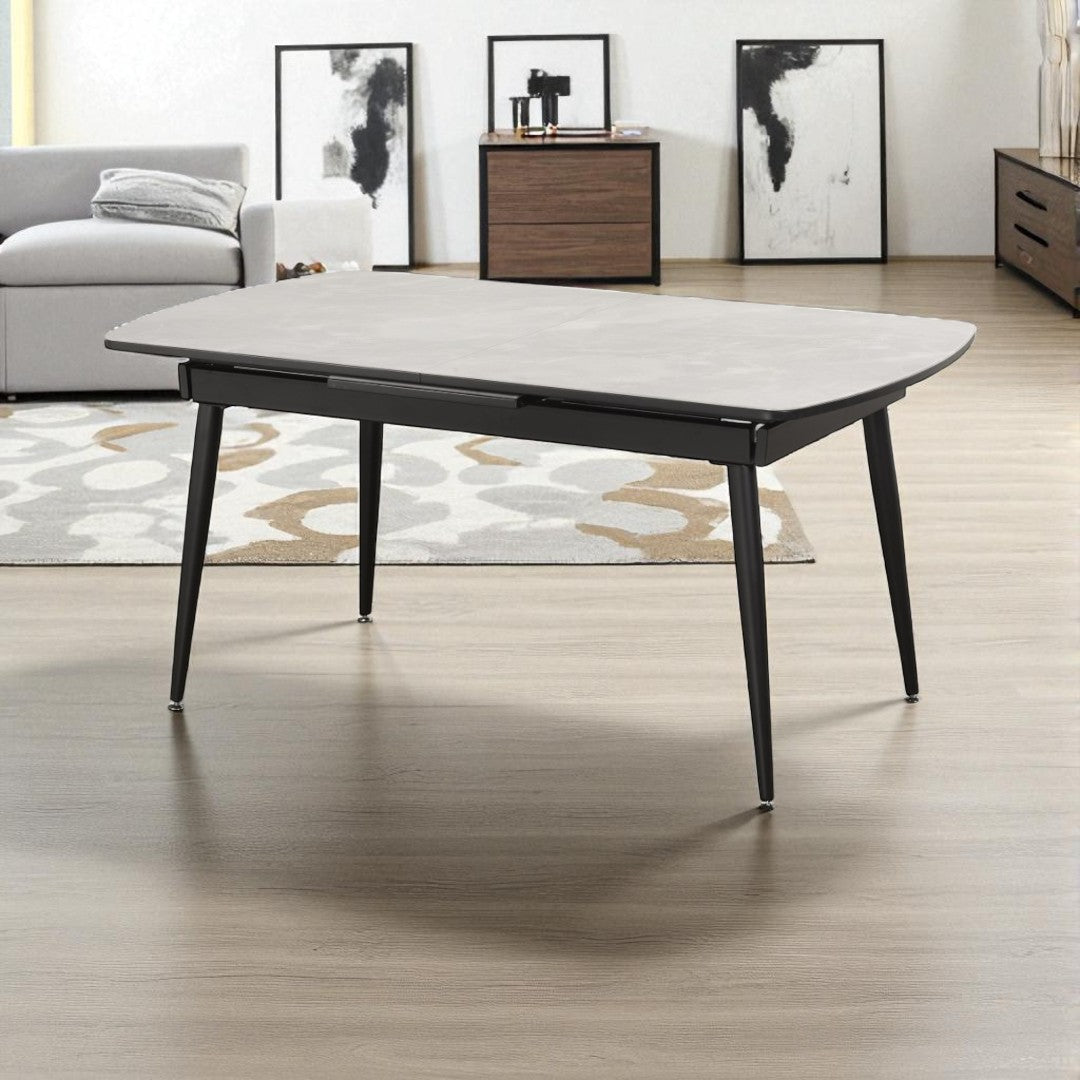 Rovion Extendable Dining Table With Paper Marble Top - White/ Black