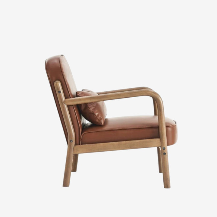 Bruno Wooden Accent Chair in Leather Upholstery - Saddle/ Walnut