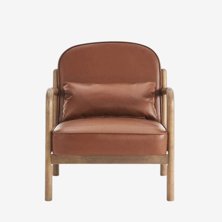 Bruno Wooden Accent Chair in Leather Upholstery - Saddle/ Walnut